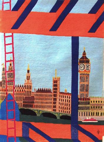 Big Ben, hand dyed, hand spun, hand woven wool carpet, 122 x 90 cm