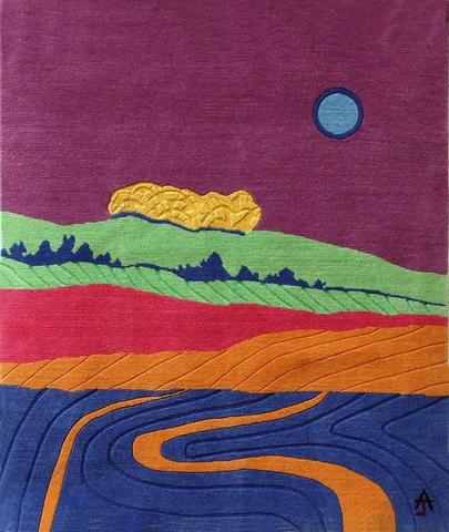 Blue Moon, hand dyed, hand spun, hand woven wool carpet, 92 x 82