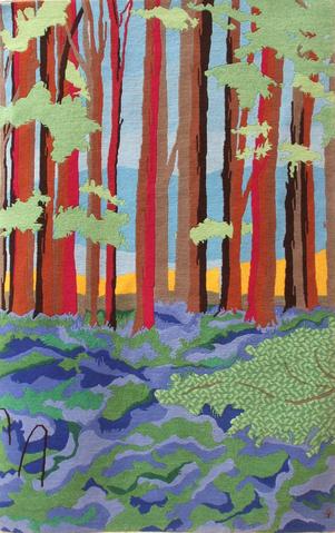 Bluebell Wood, hand dyed, hand spun, hand woven wool carpet, 159 x 100 cm