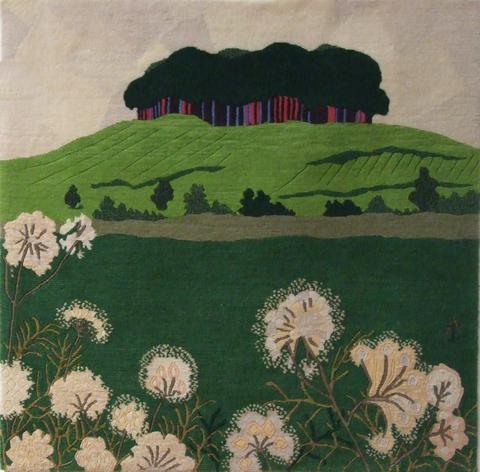 Hampshire Clump, hand dyed, hand spun, hand woven wool carpet, 83 x 83 cm
